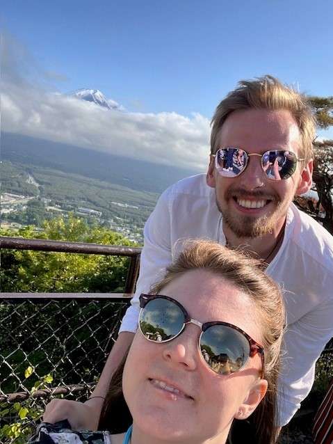 Cati and her Husband Visiting Mt Fuji