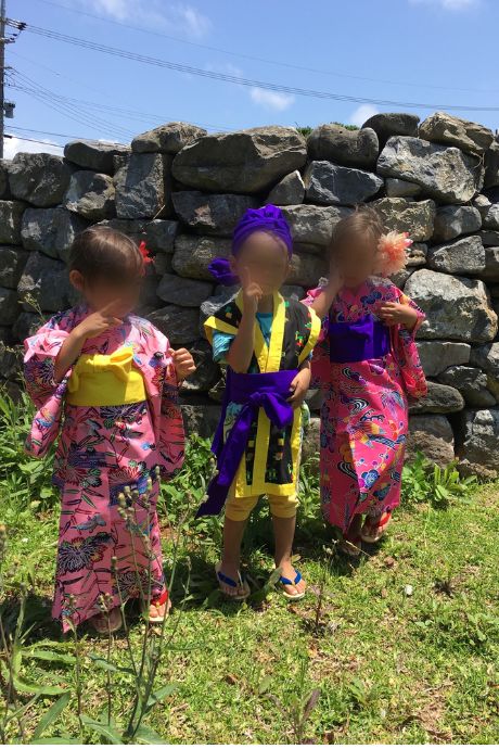 My children in traditional Okinawa folk costumes