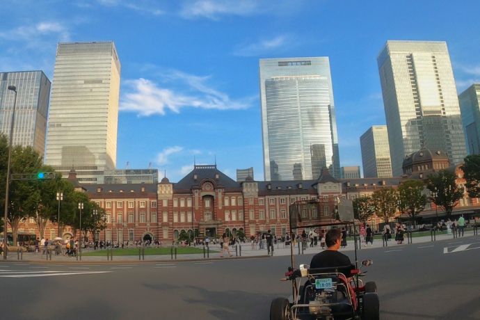 The view of Tokyo Station while driving the Akiba street kart