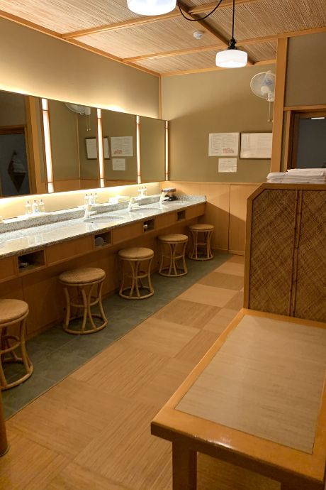 Change room of an onsen - with skin care and drying areas (photo permission received)