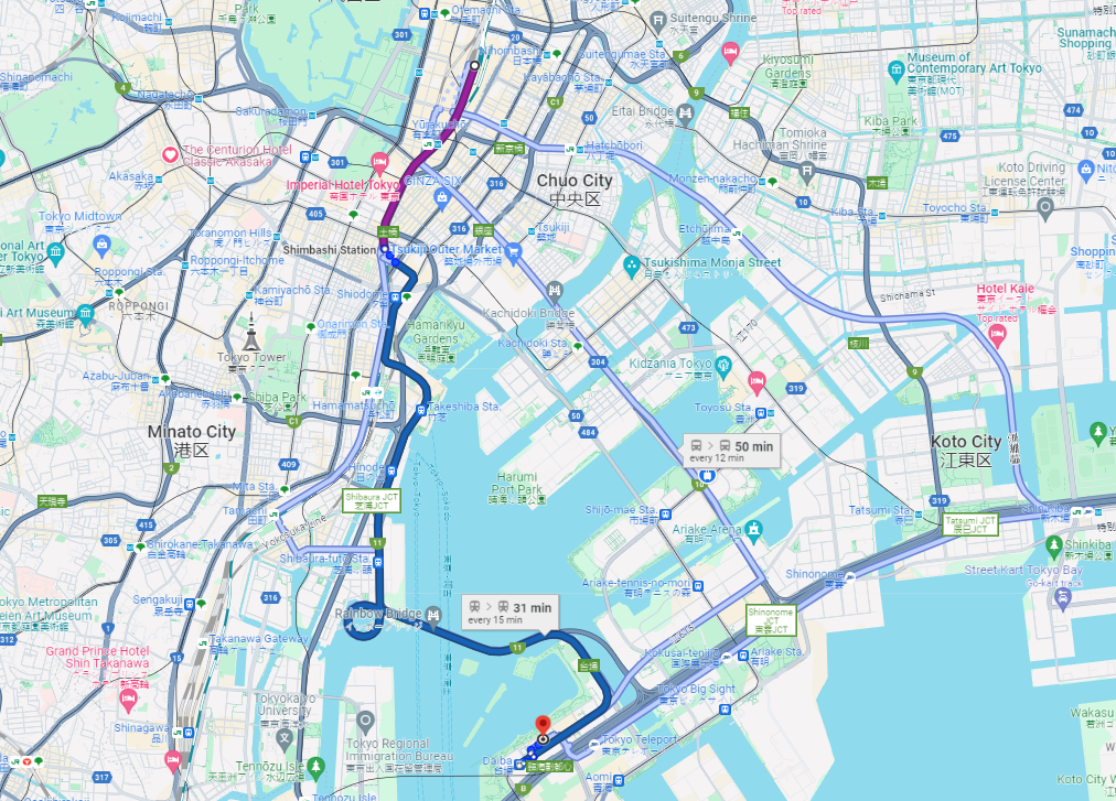 Map Tokyo Station to UWS Aquarium