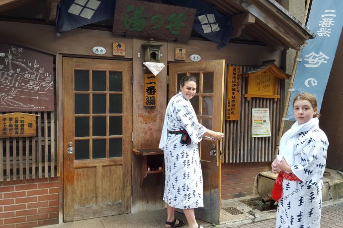 Testing out the hot spring baths at Shibu Onsen